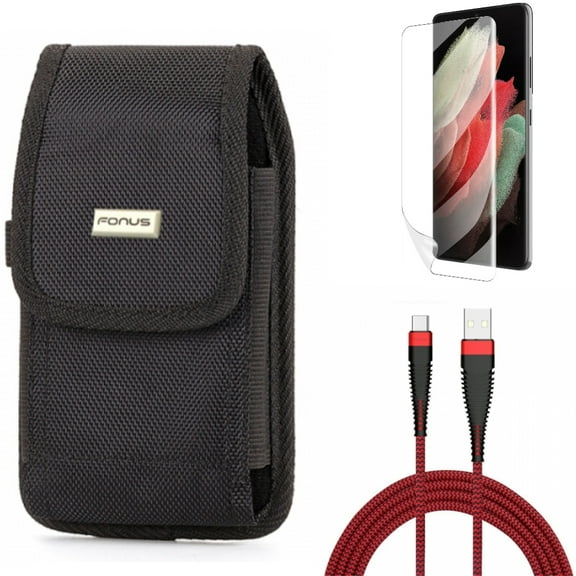 Case Belt Clip & 10ft USB Cable & Matte Screen Protector for Samsung Galaxy S22 Plus (S22 ) - Combo Swivel Holster Rugged & Type-C Charger Cord Power & TPU Film Anti-Glare