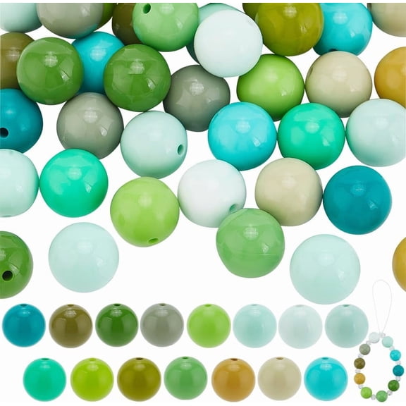 60pcs Silicone Beads 15mm Green Focal Beads 15 Colors Rubber Loose Beads Round Spacer Beads for St. Patrick's Day Pens Keychain DIY Crafts Necklace Bracelet Jewelry Making 1set