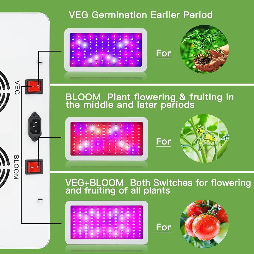 1200W LED Grow Light Full Spectrum with Bloom and Veg Switch for Indoor Plants 