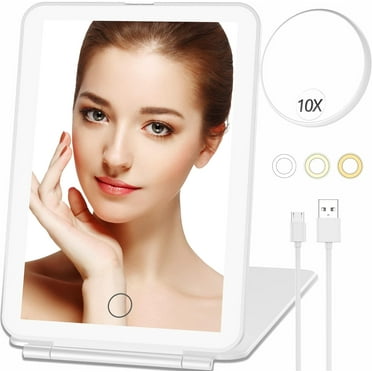 Swtroom Folding Travel Lighted Makeup Mirror with 3 Colors Light Modes Portable  7.9 in Touch Screen