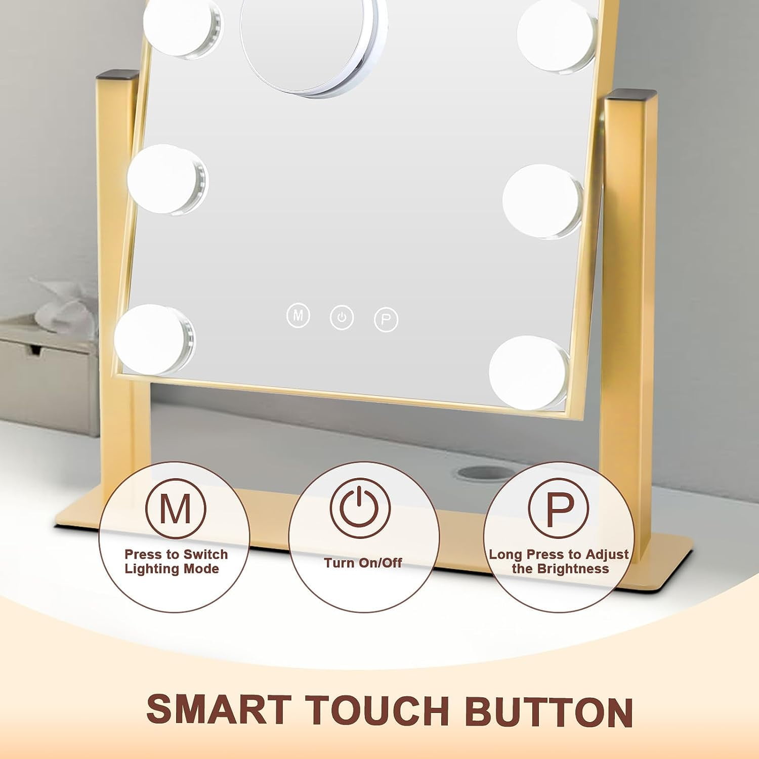 DingLiLighting Makeup Mirror with Lights,Vanity Light-up Professional  Mirror, Detachable 10x Magnification, 3 Color Lighting Modes, Cosmetic  Mirror