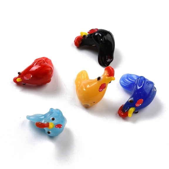 Handmade Lampwork Beads Rooster Mixed color 19~24x9.5~11x17~20mm Hole: 1.8~2.4mm