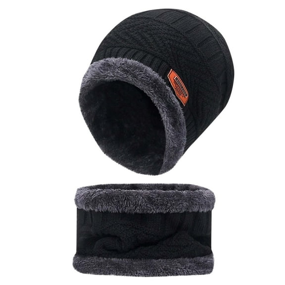 Nrmvnmi Mens Womens Winter Beanie Hat Scarf Set Warm Knit Thick Fleece Lined Skull Cap Neck Warmer For Men Women Solid Color Warm Hat Neck Scarf
