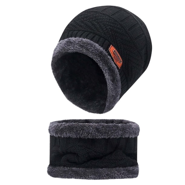 Sombreros de invierno para hombre, cálidos, de color liso, de terciopelo grueso, con bufanda y cuello, conjunto de dos piezas, sombrero acrílico para hombre
