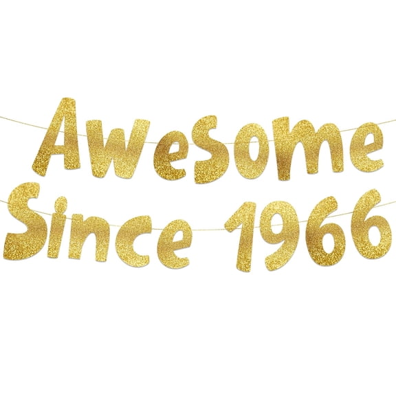 Awesome Since 1966 Gold Glitter Banner - 60th Birthday and Anniversary Party Decorations