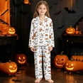 thumbnail image 2 of XAOFW Halloween Girls Pajamas Long Sleeve Lapel Cartoon Print Button Down Tops And Shorts 2 Piece Sleepwear Loungewear Sets Kids Breathable Nightwear 11-12 Years, 2 of 4