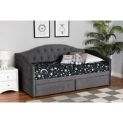 Baxton Studio Mansi Modern and Contemporary Grey Velvet Fabric Upholstered Twin Size 2-Drawer Daybed