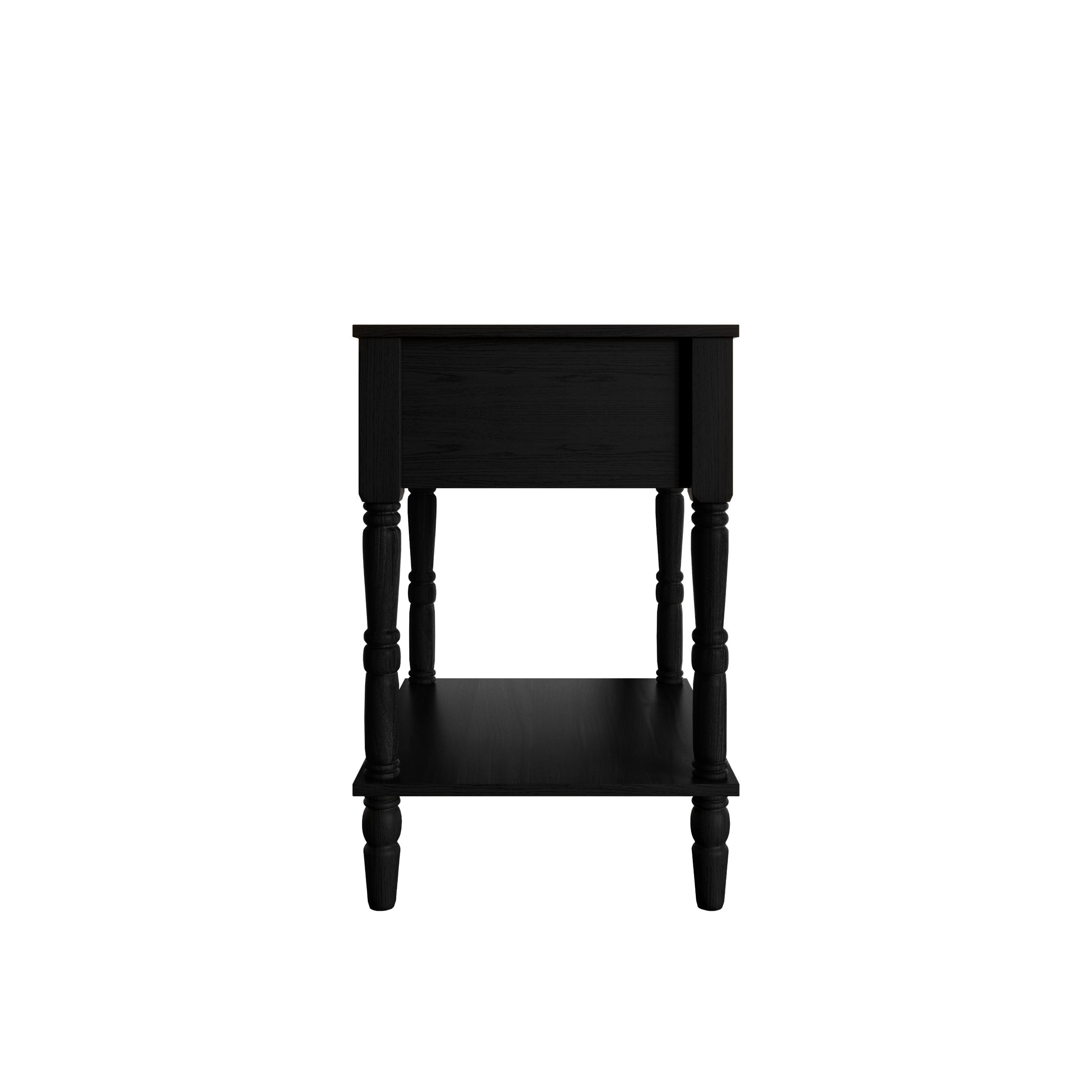 Home Design Rumford 1-Drawer Nightstand for Adult, Modern Bedside Table with Storage, Black Finish