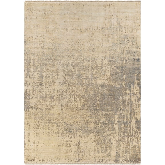 Hauteloom Yibut Wool Living Room, Bedroom Area Rug - Abstract Distressed Faded - Contemporary Modern Transitional - Beige, Gray, Cream - 2' x 3'