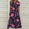 thumbnail image 2 of Summer Saving Wycnly Summer Dresses for Women Beach Casual Loose Swing Pocket Tunic Maxi Sundresses 2024 Short Sleeve V-Neck Daisy Print Long Formal Dress Purple XXXL, 2 of 5