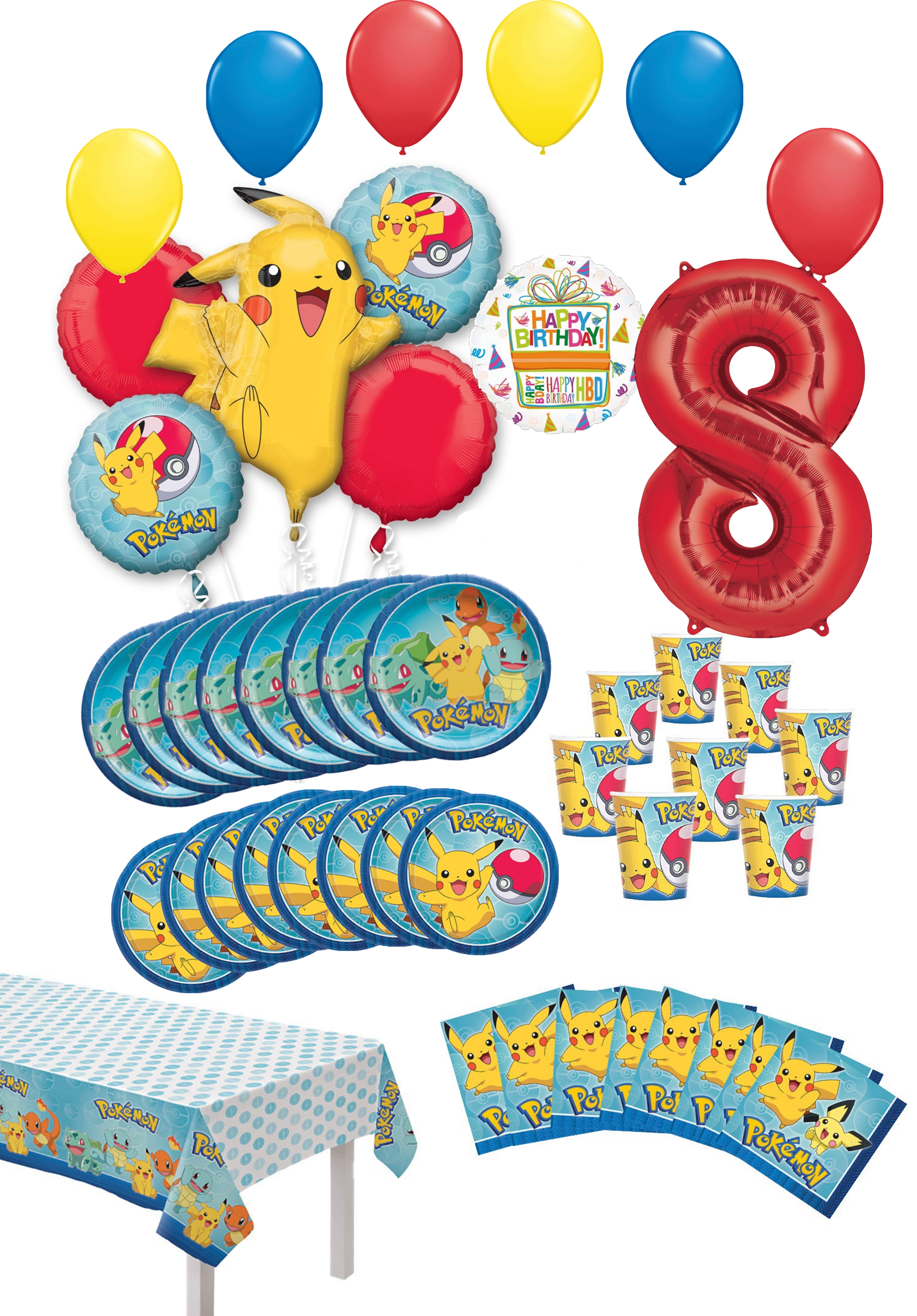 Pokemon 8th Birthday Party Supplies and 8 Guest 54pc Balloon and Dinning  Decoration Kit - Walmart.com