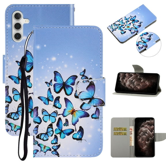 SaniMore for Samsung Galaxy A34 5G 2023 Wallet Case, Color Painting Pattern with Kickstand Card Slots Detachable Wrist Strap Girls Women PU Leather Case Magnetic Clasp For A34 5G, Butterflies