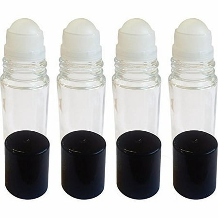 4 Pack of Roll On Empty Glass Bottles for Essential Oils - Refillable Roller Color Roll On - Bulk - 30 ml 1 oz Pack of 4 -Clear