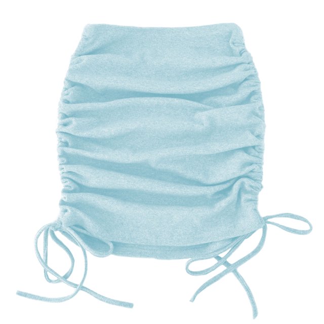 Falda corta de tubo de color puro ajustada elástica fruncida con cordón lateral acanalado para mujer Azul claro M