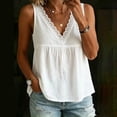 thumbnail image 3 of Tank Tops for Women Gsakboxl Women's Cotton‑Linen Lace‑Trim V‑Neck Sleeveless Tank Top Casual Loose‑Fit Peplum Summer Comfortable Blouse White M, 3 of 6