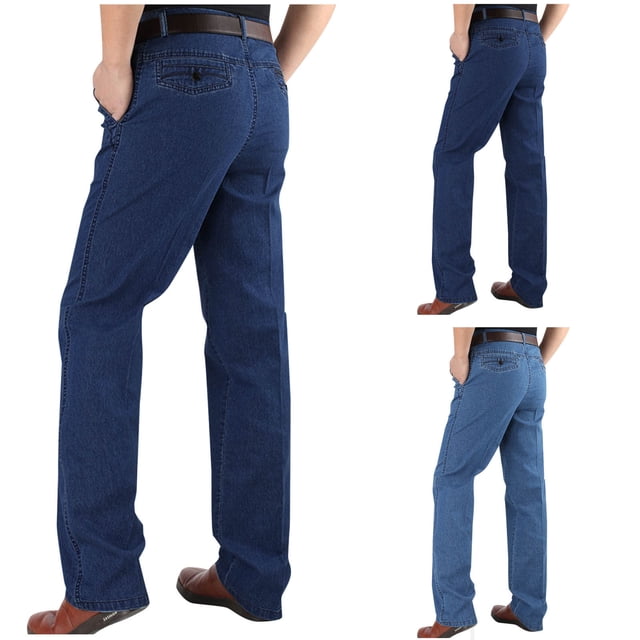 Styesk Men's Pants Mens Casual Solid Zipper High Stretch Straight Leg High Waisted Denim Pants