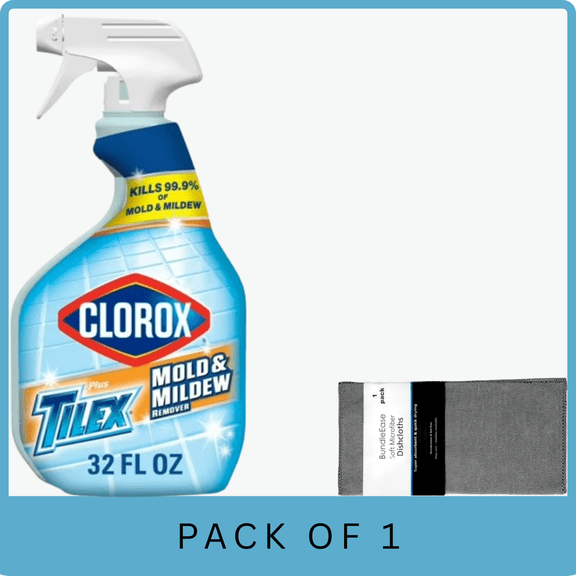Clorox Plus Tilex Mold & Mildew Remover Bathroom Cleaner Spray, 32 fl oz with Microfiber Solid Color Towel by BundleEase