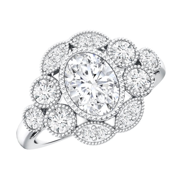 Rosec Jewels Lab Created Diamond Engagement Ring - Statement Ring - 6X8 mm - 1 Carat - EF-VS Grade, 925 Sterling Silver, US 4.00