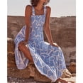 thumbnail image 2 of Strappy Dress, Polyester Fabric Summer Long Skirt Elastic Bust Machine Washable  For Streetwear For Beach Party Blue Geometry M, 2 of 7