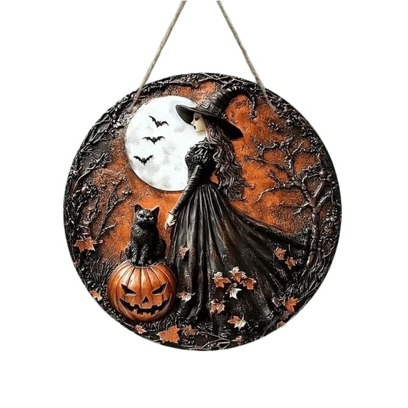 ​​GiLiling 2D Witch Hanging Door Sign Weather-Resistant Décor​​ | Indoor/Outdoor Porch Ornament for Halloween Displays and Gothic Entryway Theme Enhancement