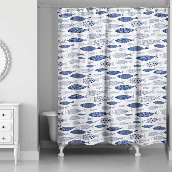 Creative Products Blue Reverse School Of Fish 71x74 Shower Curtain