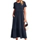 thumbnail image 2 of Vestido Plisado De Mujer Vestido plisado de mujer con cuello redondo y gran columpio con bolsillos (azul oscuro M) Cgtredaw Para estrenar, 2 of 6