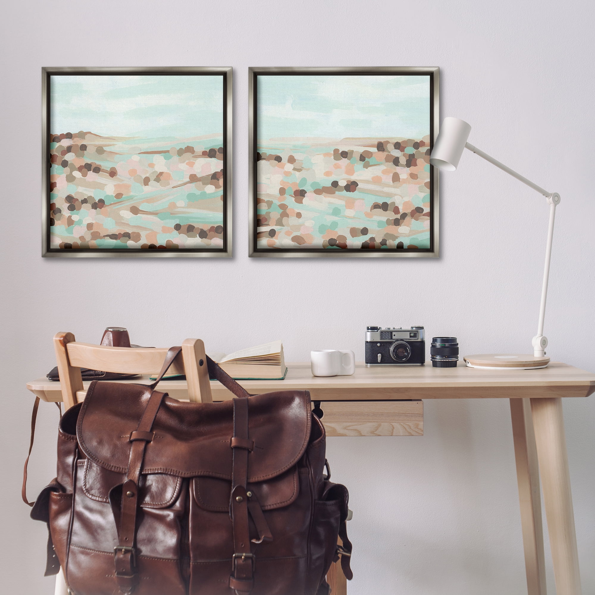 Stupell Industries Mint Pastel Abstract Vista Landscape & Nature Painting Gray Floater Framed Canvas Art Print Wall Art, 25 x 25, Set of 2