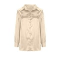 thumbnail image 4 of ATOYSOY Women's Long Sleeve Tees Fall Winter Loose Satin Tops Lapel Button Sweatshirts Outwear Solid Color Jackets Workout Casual Business Shirts Fashion Retro Beige S, 4 of 6