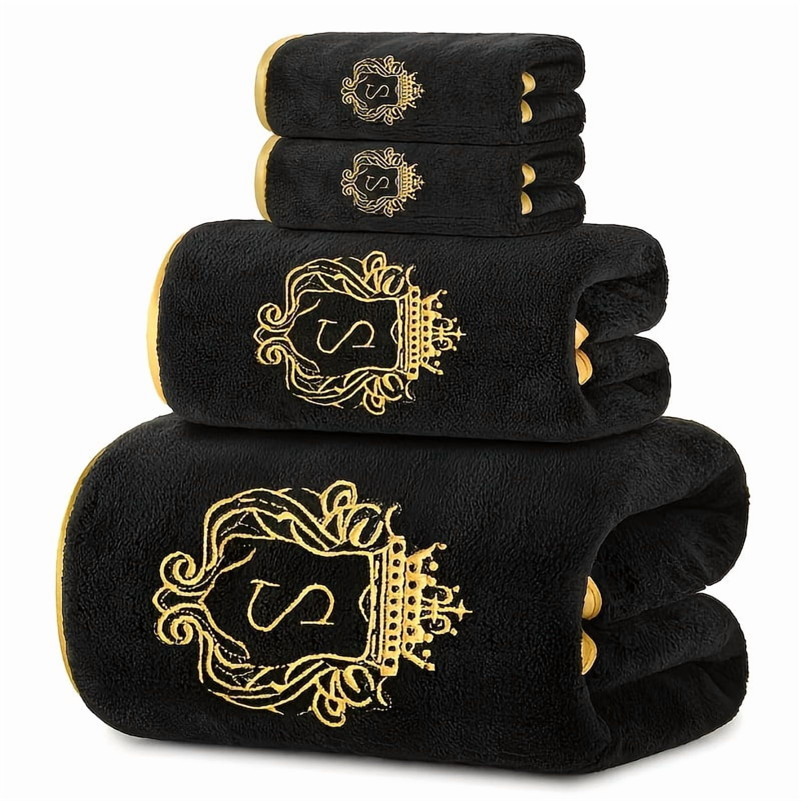 Bath Towel Set Solid Color Towels with Golden Edges Stylish Bathroom Towels for Yoga Bathing Swimming Spa