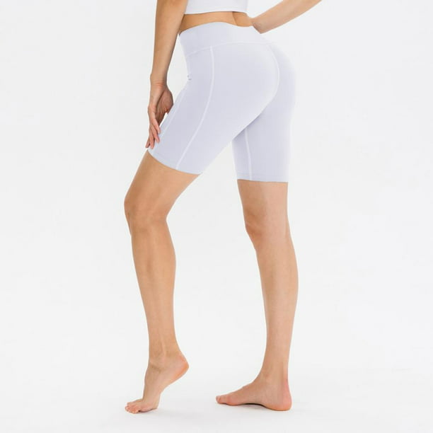 Women's High Waist Yoga Shorts with Two Side Pockets Quick-Drying Stretch  Sport Shorts Tummy Control Running Gym Workout Biker Shorts White XL -  Walmart.com