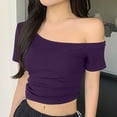 thumbnail image 2 of ZyeKqe Going out Tops for Women 1 Shoulder Crop Top Short Sleeve Shirts Asymmetrical Neck Tops Slim Fitted Basic Tees, 2 of 3