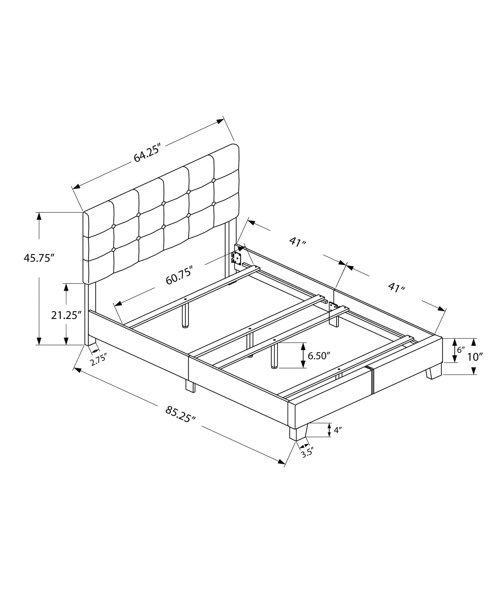 Bed Frame Bed, Queen Size, Bedroom, Upholstered, Brown Leather Look, Transitional