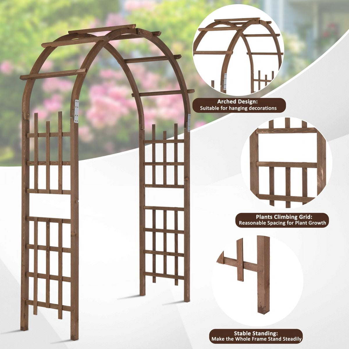 Alvantor Dark Brown Wooden Garden Arbor, 85.4 in H Fir Wood