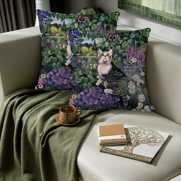 Cute Cat Linen Pillow Cover Decorative Throw Pillowcase Square Cushion Cover for Sofa Bedroom Living Room Home Decor Soft Pet Themed Accent Pillow