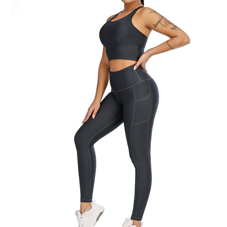 Efsteb Yoga Pants Women High Waist Workout Leggings with Pockets Fitness  Athletic Fashion Casual Solid Leggings Sports Nine-Point Yoga Pants Dark  Gray