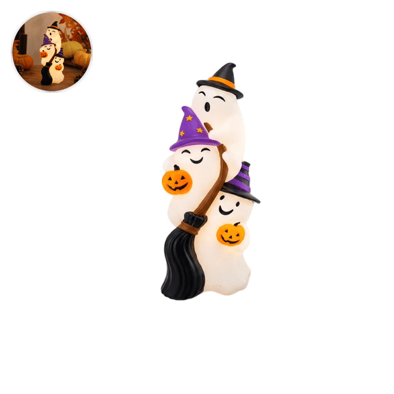 Stacked Ghost Table Decor with LED Night Lights for Halloween Parties, Mantel Shelf, and Tiered Tray Displays – Resin Ghost Figurines for Home Halloween Decor