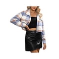 thumbnail image 2 of Seyurigaoka Women Woolen Short Shacket Coat Plaid Turn-Down Collar Long Sleeve Outerwear Autumn Winter Single-Breasted Pockets Jackets, 2 of 7