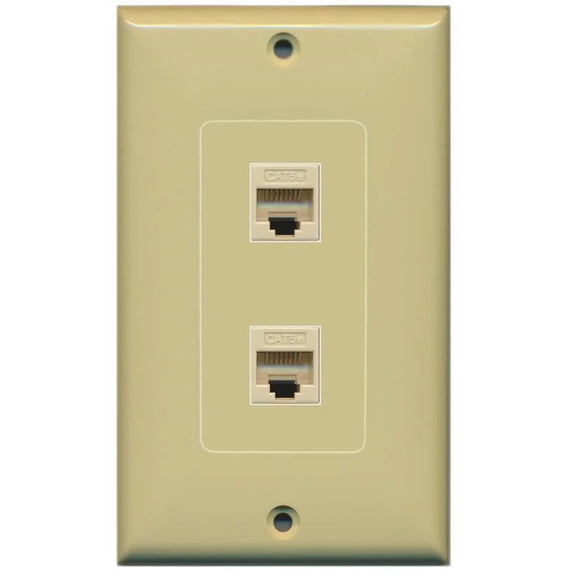 RiteAV Decorative 1 Gang 2 Port Cat5e Wall Plate - Ivory/Ivory