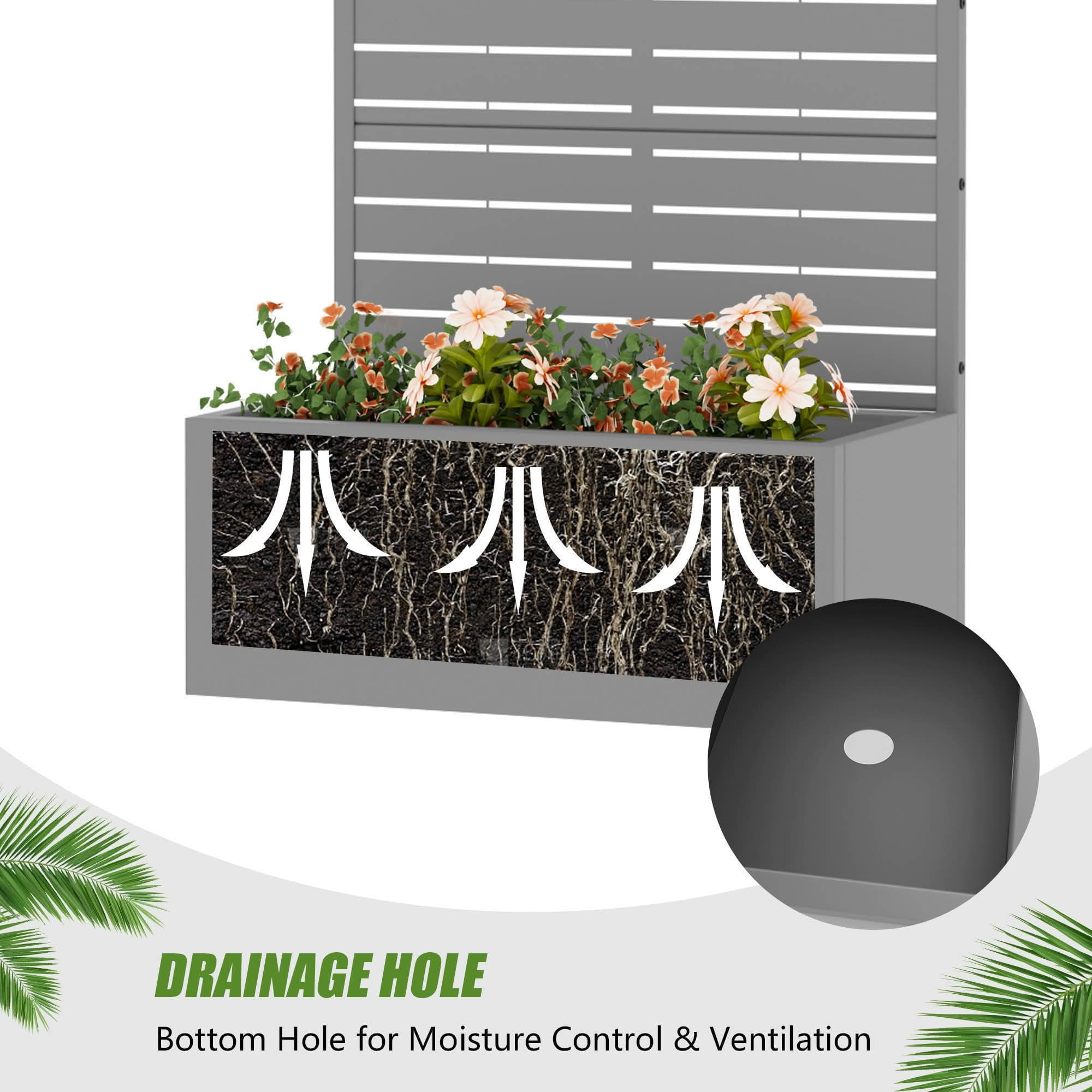 MAYEERTY 59x30 Gray Double-sided Rectangular Iron Planter Box with Trellis, 4 Piece Set Decorative Garden Screen for Patio and Balcony
