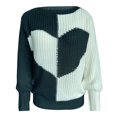 thumbnail image 4 of Herrnalise Women's Knitted Crop Tops Casual Long Sleeve Loose Round Neck Heart Pattern Sweater Pullover Pullover Jumper Sweaters, 4 of 5