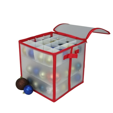 12" Red and Clear Zip Up Christmas Ornaments Storage Bag