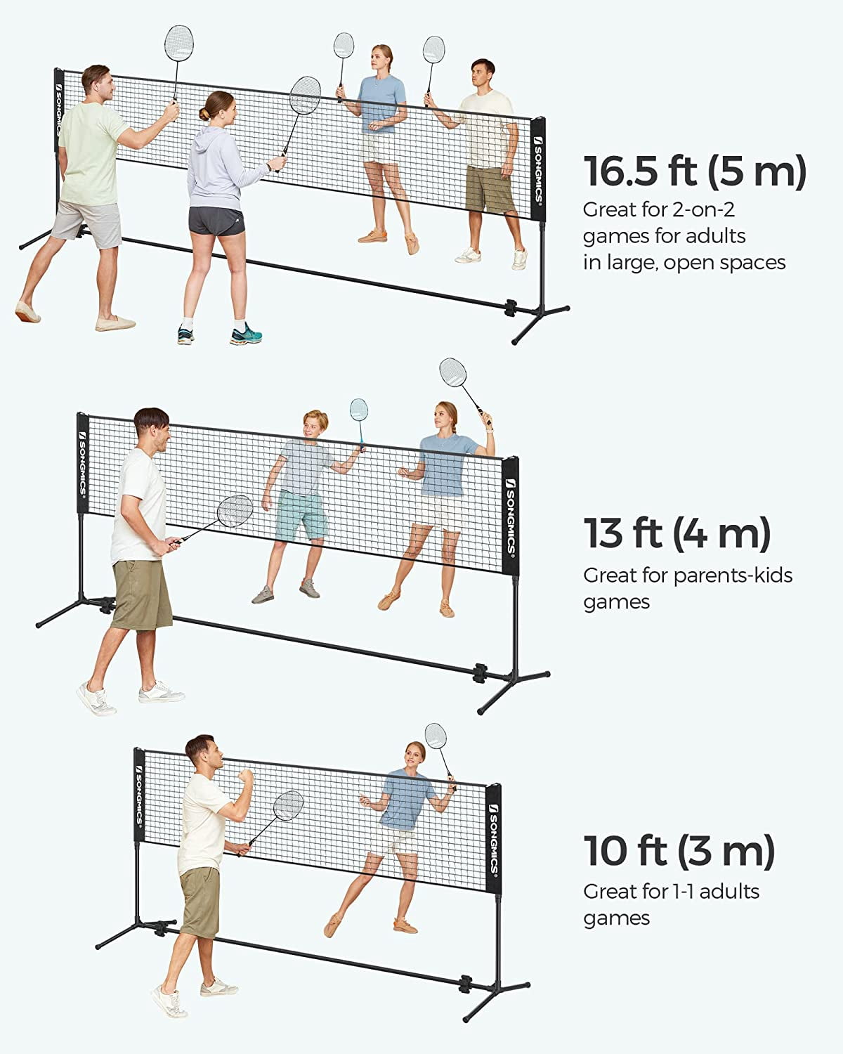 Badminton Net Set Portable Sports Set for Badminton Tennis Kids Volleyball Pickleball Easy Setup Nylon Net with Poles for Indoor Outdoor Court,16.5FT