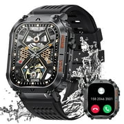 Cyberdyer Military Smart Watch for Men (Call Receive/Dial) 2.02" HD Always On Display 5ATM Waterproof Rugged Tactical Smartwatch with Compass Fitness Watch Black