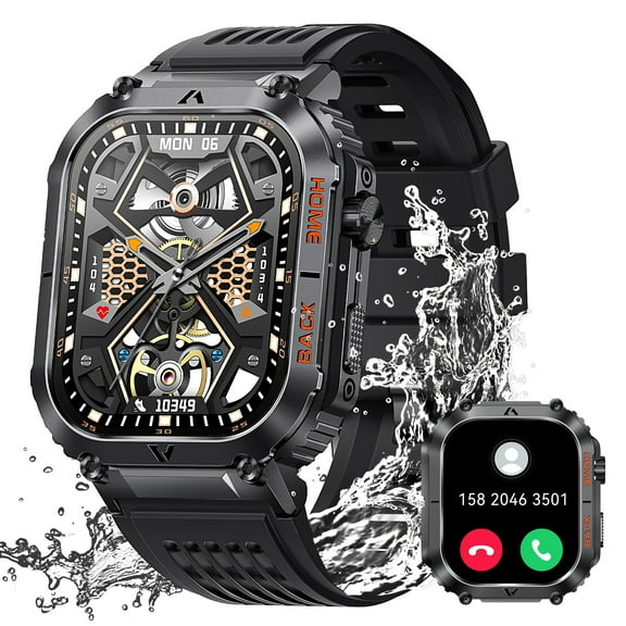 Cyberdyer Military Waterproof, Rugged, Compass Fitness 2.02" Black Case with Black Band Smart Watch