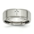 thumbnail image 1 of Stainless Steel Ridged-Edge Cross 8mm Brushed and Polished Band Ring 10 Size, 1 of 7