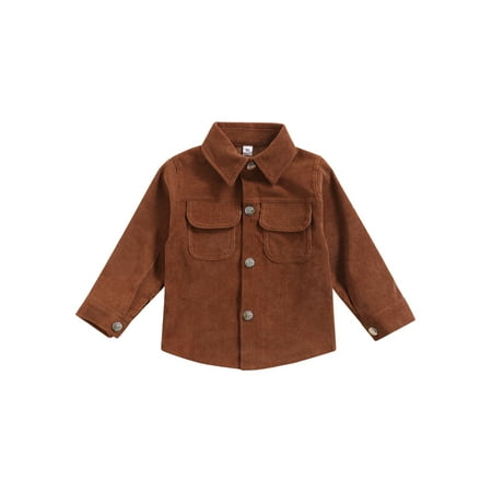 

xingqing Toddler Baby Boy Corduroy Fall Jacket Coat Casual Solid Long Sleeve Button Down Shirts Blouse Outwear Brown 3-4 Years