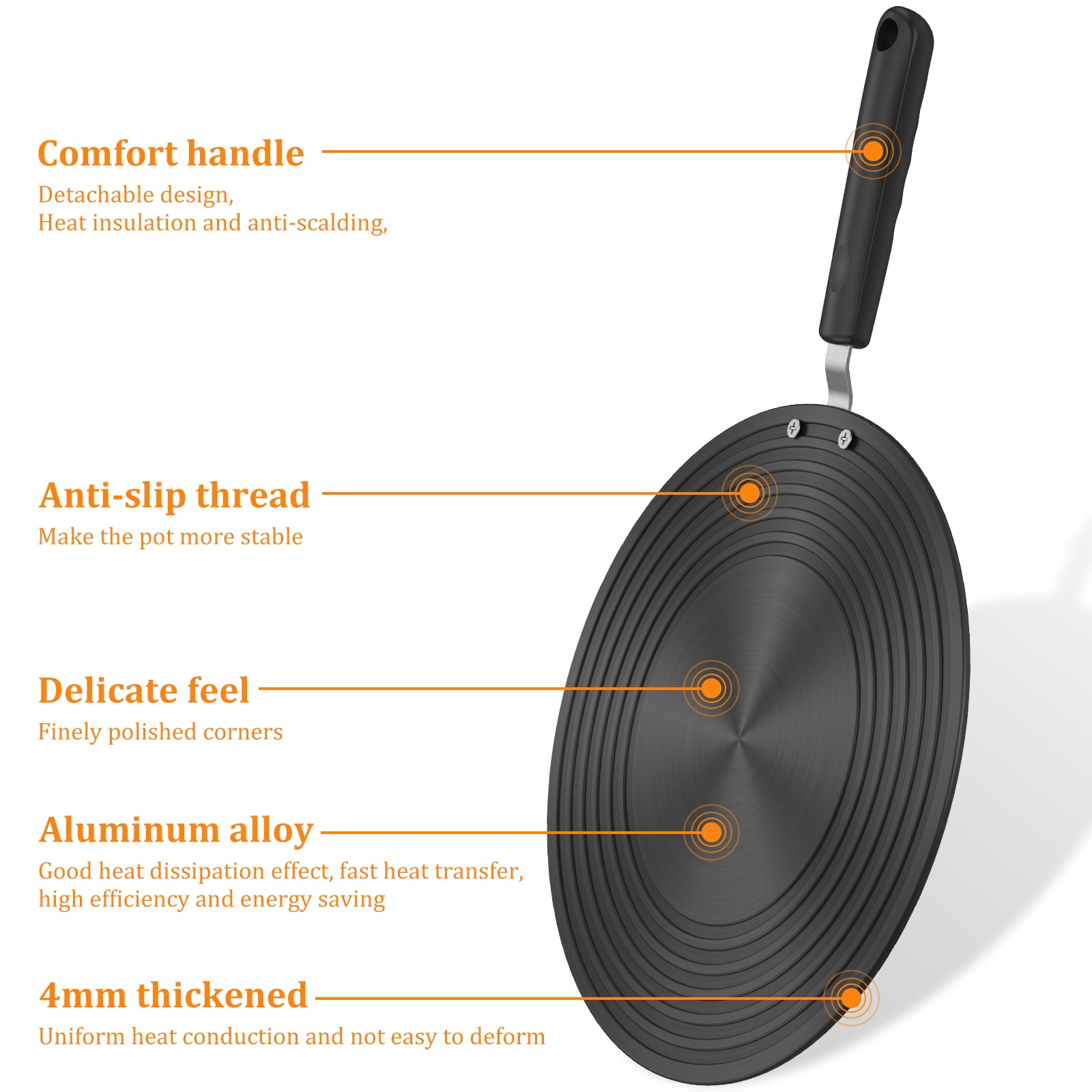 Ikoopy Induction Adapter Plate Double Sided Heat Diffuser Plate with Handle Non Slip Heat Conduction Plate Aluminium Alloy Heat Diffusion Plate Induction Cooktop Converter Plate for Glass Cookware