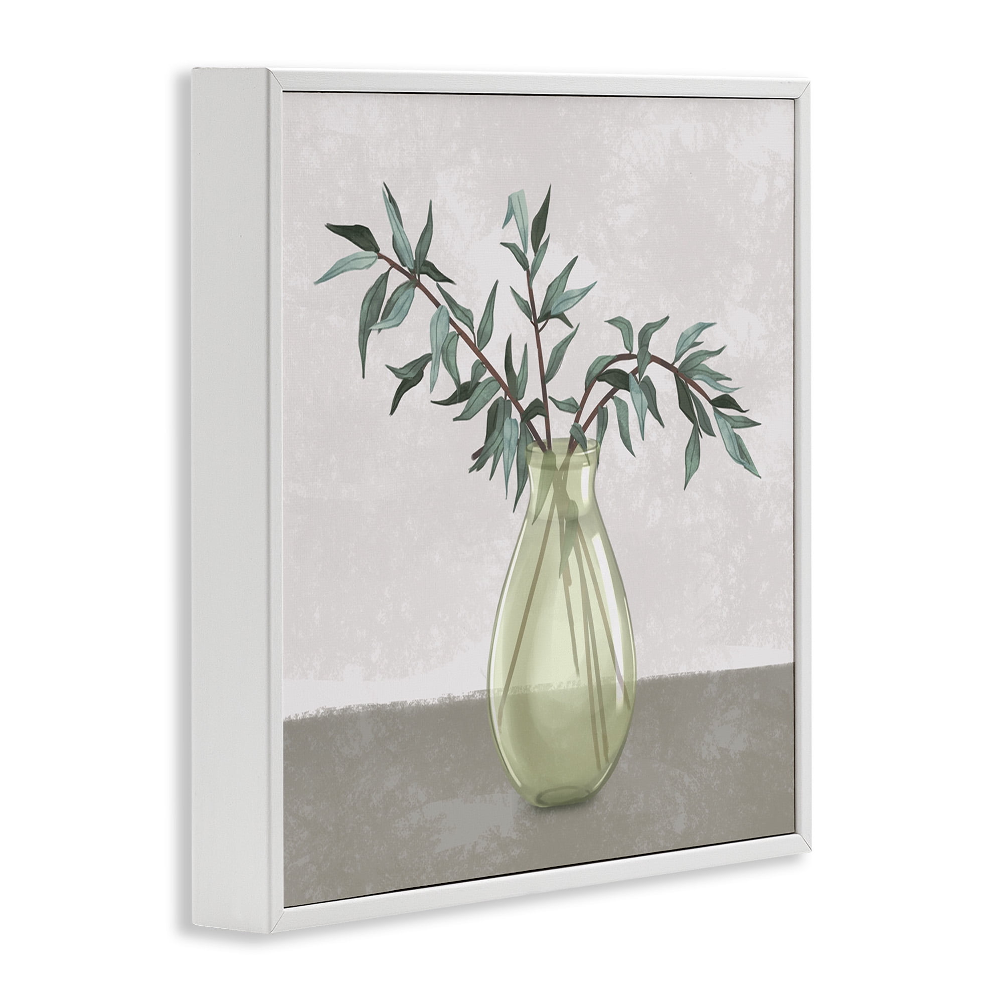 Stupell Industries Vase And Plant Neutral Grey Design Botanical & Floral Painting White Framed Art Print Wall Art, 17 x 17