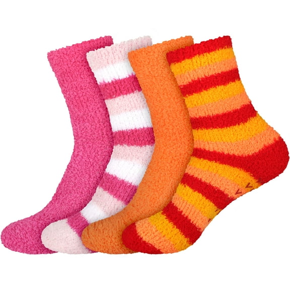 Super Soft Warm Microfiber Cozy Fuzzy Comfy Home Socks - Assortment W - 4 Pair Value Pack