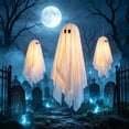 thumbnail image 4 of Halloween Lighted Hanging Ghost Set, 3 Piece Decorations with Remote String Lights and Timer, Spooky 27 and 20 Inch Porch Tree Yard Decor for Party Home, Seasonal Display, 4 of 5